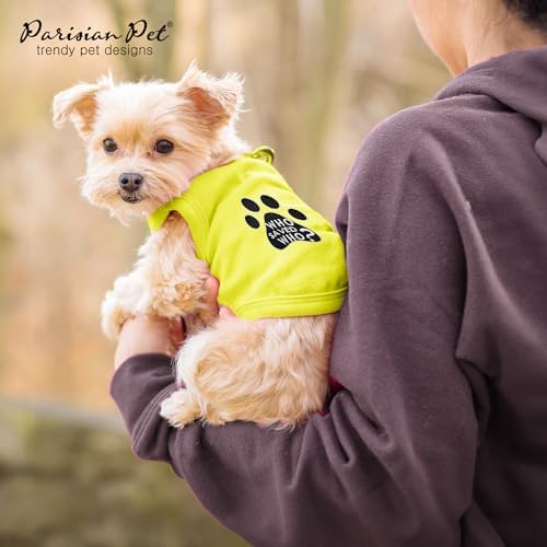 Parisian Pet Dog Shirt – 100% Cotton Shirts for Large Dogs - Sleeveless Yellow Puppy Vest with Paw Print – Breathable Pet Apparel – Pullover Summer Dog Clothes - Stretchy Funny T Shirts for Dogs