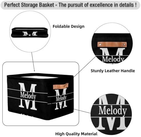 Custom Initial Letter Rectangle Black Storage Basket for Toys