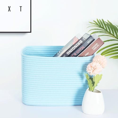 MINTWOOD Design 3-Pack Decorative Woven Storage Baskets for Shelves, Cube Bin Box for Organizing Books, Shoes, Dog Toys, Pantry Closet and Living Room Organizer, Sky Blue