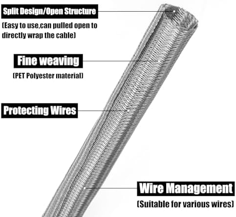 10ft PET Braided Cable Sleeve 1/2 inch(13mm) Wire Protector Cable wrap Wire Covers for Cords Cable Sleeves Cord Management Cable Management Sleeve(Grey)