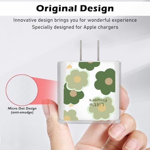 Cute DIY Cable Protector for iPhone Adapter Charger, Green Little Flowers Design, Soft TPU Data Cable Case Data Line Cord Saver Charger Protective Case for iPhone 11 12 13 14 15 Pro Max