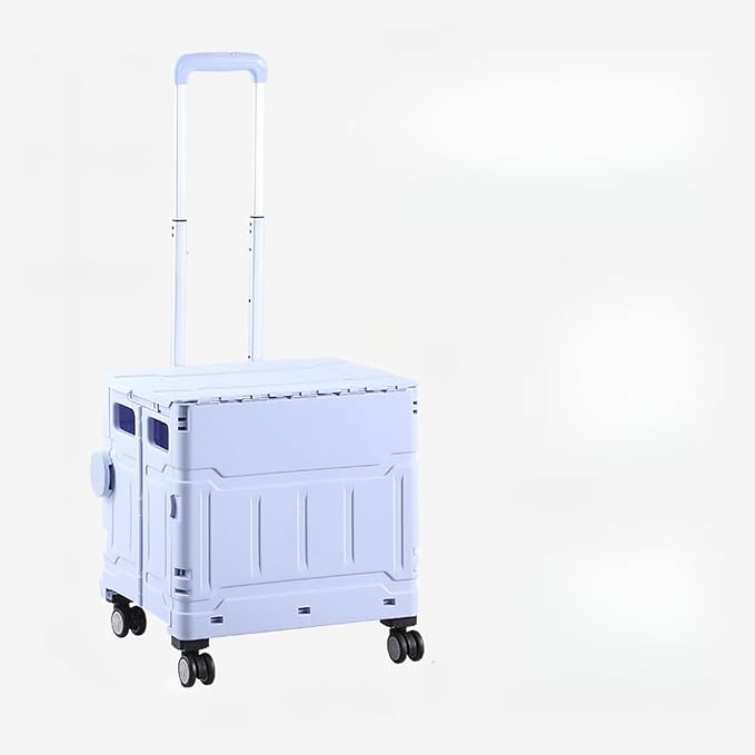 Collapsible Shopping Box Trolley on Wheels with Lid,75L Large Capacity Folding Portable Rolling Crate Handcart with Telescopic Handle for Camping (Purple,Four Wheel Medium)