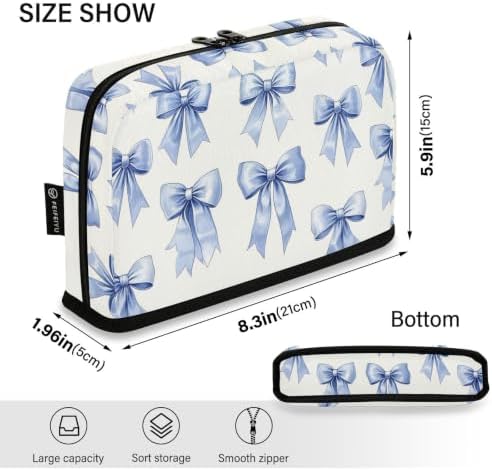 Delicate Blue Bows Pencil Case for Kids Girls Boys | Large Pencil Pouch Pen Bag Holder with Big Capacity