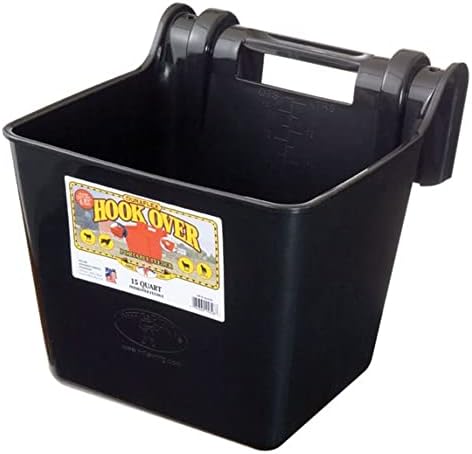 Little Giant® Plastic Hook Over Feeder | Mountable Livestock & Pet Feed Bucket | Horse Feed Bucket | Made in USA | 15 Quarts | Black