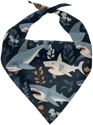Howilath Funny Shark Floral Pattern Dog Bandana, Polyester Dog Scarf, Triangle Bibs Accessories
