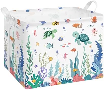 Collapsible Storage Basket Collapsible Fabric Laundry Basket with Handles | Spacious 15.7"×11.8"×11.8" size Folding Design Easy to Store Sturdy Fabric with Reinforced Handle Easy to Clean
