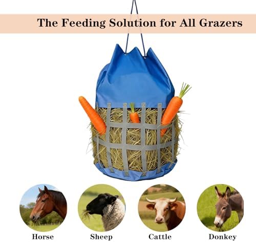 Large Slow Feed Hay Bag for Horses,Goats&Donkeys(Medium Blue)