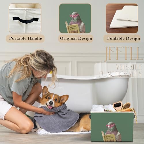 Funny Pigeon Bathroom Storage Bins Box, Funny Bathroom Decor, Birds Lover Gift Storage Basket Laundry Hamper with Handle for Bath Room Clothes Vanity Undersink Home Organization