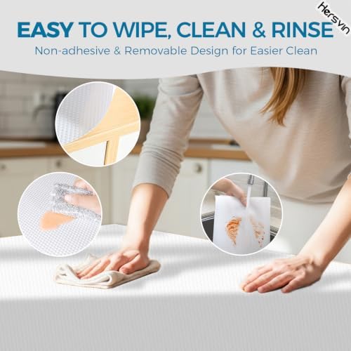 Hersvin Shelf Liners, 24 in x 20 ft Kitchen Drawer Mats, Non-Adhesive EVA Cupboard Protector, Cabinet Lining (White Dot)