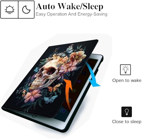 for Microsoft Surface Pro 8-13" 2021 Tablet Case,Auto Wake/Sleep,Adjustable Stand Protective Cover - Skull Flower Butterfly