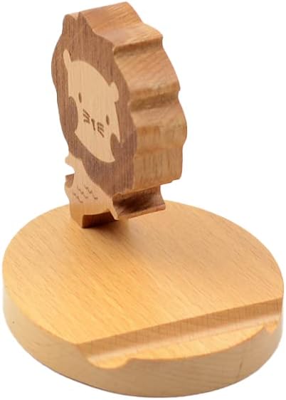 Cell Phone Tablet Wooden Stand Dock Holder Cradle Mount Organizer Charger Station Table Desk Room Office School Kitchen Non-Slip Wood (Lion)