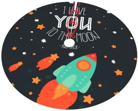 Christmas Tree Skirt, Soft Polyester Xmas Tree Skirts with Ribbon Ties, Rustic Farmhouse Holiday I Love You to The Moon and Back Cute Romantic Stars and Comets On Black Background 30"