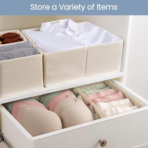 Criusia Drawer Organizer Clothes, 24 Pack Underwear Drawer Organizers, Foldable Closet Organizers and Storage Dresser Drawer Dividers Clothing Organizer for Clothes, Socks, Scarves, Bra, Ties (Beige)