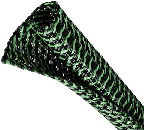 Split Wire Loom Tubing, Cable Protector Sleeve, Braided Cable Management for TV/Computer/Home Theater/Engine Bay, Cord Protectors from Pets No Chew (Green Black, 3/4"-10ft)