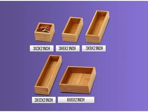 YBM HOME Bamboo Drawer Organizer Storage Box for Kitchen Drawer, Junk Drawer, Office, Bedroom, Children Room, Craft, Sewing, and Bathroom, 2 Pack 3x6x2 inch