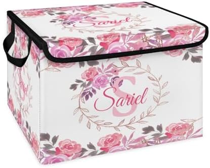 Pink Storage Bin with Lid Personalized Storage Baskets for Organizing Foldable Closet Organizers with Handles,Cute Basket for Boys Girls for Clothes Blanket Pet Dog Toy Basket Storage (1 Pack)