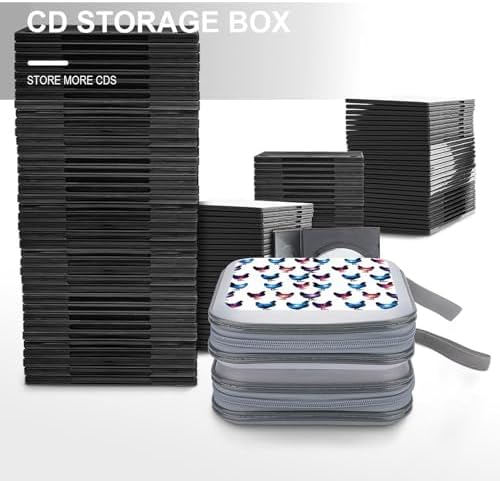 40-Capacity DVD CD Storage Wallet Chicken Lover Gifts Funny Rooster Chickens, Heavy-Duty Hard Shell Binder, Portable Organizer with Strap for Car Travel