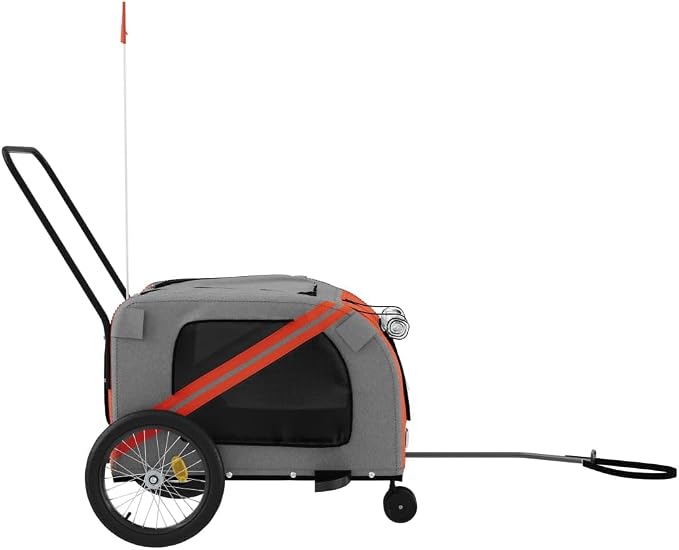 Pet Bike Trailer for Medium Dogs, Oxford Fabric Dog Bicycle Cargo Cart with Iron Frame, Orange and Gray