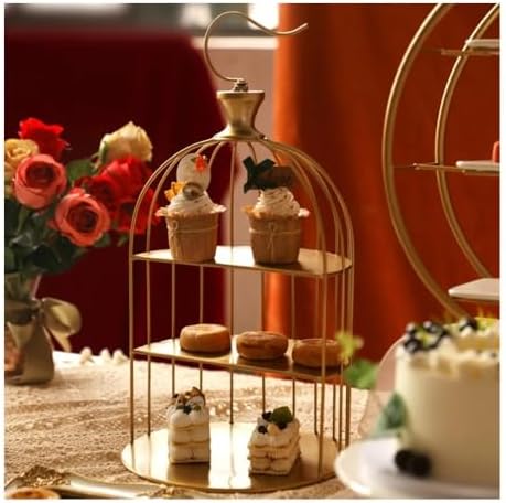 Cake Stand Luxurious Cake Stand Golden Wedding Dessert Stand Afternoon Tea Snack Birdcage Metal Display Multi-Functional Cake Tray Cake Display