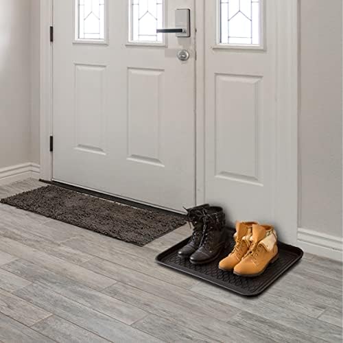 Stalwart All-Weather Outdoor or Indoor Boot Tray, Black | Weather-Resistant Hard Plastic Shoe Mat with Raised Edge for Deck, Patio, or Entryway Decor