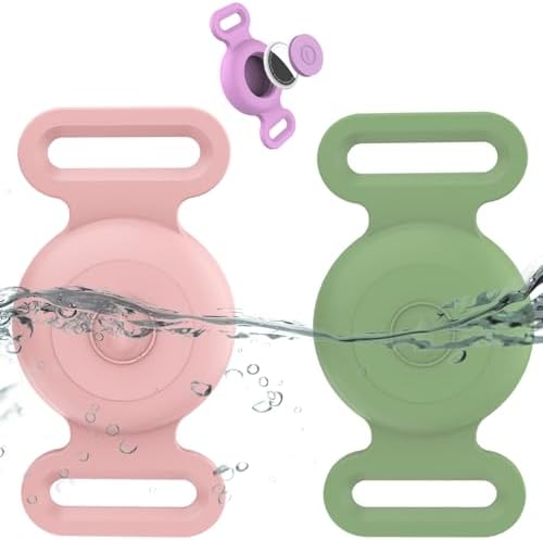 Waterproof Dog Collar with Airtag (1st & 2nd Gen) Holder, 2 Pack | Lightweight Silicone Hidden AirTag Holder for Dog Collar, Anti-Lost AirTag Case for Pet Cat Dog GPS Tracker (Pink & Green)