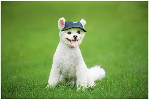 Leconpet Baseball Caps Hats with Neck Strap Adjustable Comfortable Ear Holes for Small Medium and Large Dogs in Outdoor Sun Protection (L, Black Jeans)