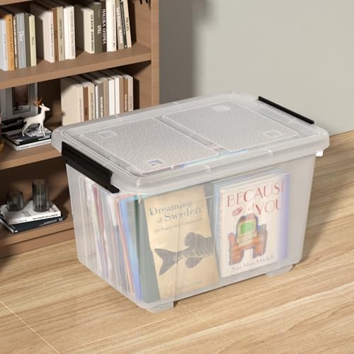 Farmoon 50 QT Clear Wheeled Storage Bin, Plastic Latch Box with Lid, 4 Pack