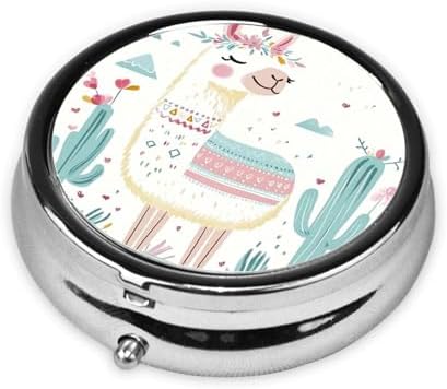 Pill Box 3 Compartment Medicine Pill Case for Pocket or Purse Mini Metal Pillcase Cute Hand Drawn Llama Pill Holder Vitamin Organizer Portable Travel Pills Container to Hold Supplements Vitamins