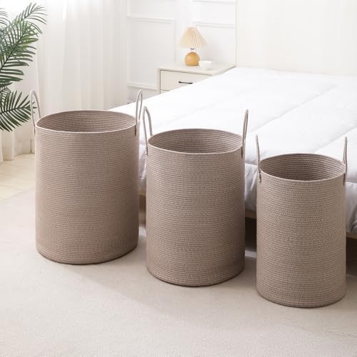 Laundry Basket Hamper Tall Rope Storage Woven for Blanket toys Dirty Clothes in Living Room Bathroom Bedroom (Tan, 60L/15.8Gal)
