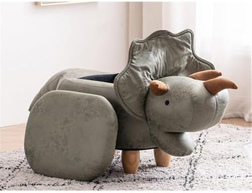 Home 2 Office Dinosaur Ottoman with Storage for Bedroom, Playroom, Nursery or Recreation Room Decor, Soft Animal-Shaped Ottoman with Wooden Legs
