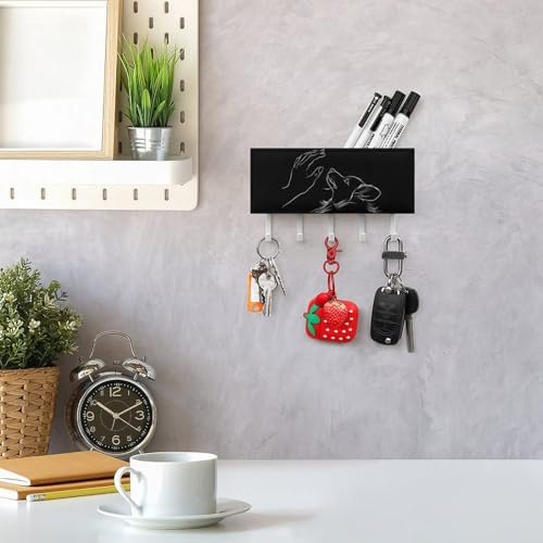 Play with My Dog Pet Wall Mounted Key Holder Organizer with 5 Key Hooks Self Adhesive Key Hanger Rack Decor for Hallway