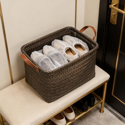 GIB Wicker Woven Storage Baskets for Organizing Blankets Laundry Shelves | Clothes Hamper, Large Closet Storage Bins Organizer, Living Room Toys Shoes Organization, Plastic Rattan, Espresso, 4 Pack