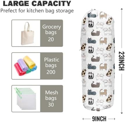 Cats Plastic Bag Holder Grocery Bag Holder Plastic Bag Storage Organizer | Plastic Bag Holders for Grocery Bags, Cute Cat Home Kitchen Decor, Gifts for Women Mom Grandma