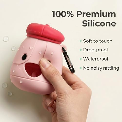 Dog Poop Bag Holder with Hands-Free Used Bag Clip & 1 Roll Bags | Cute silicone design with leash attachment and hands-free clip, making dog walking cleaner and more convenient outdoors