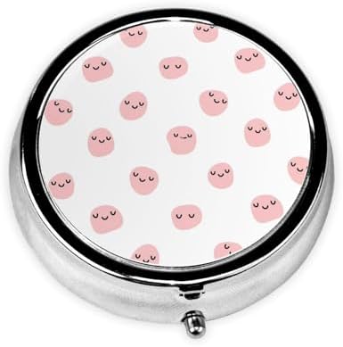 Compact Pill Case, Metal Round Holder for Supplements, Purse Pocket Organizer Travel Essential, Cute Pink Strawberry Cow Print