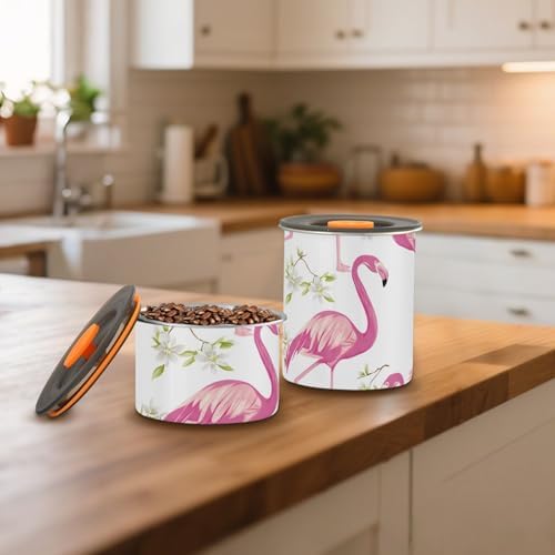 Pink Flamingos Coffee Canister with Lid Airtight Food Storage Containers 17OZ Stainless Steel Canisters Kitchen Food Organizer for Beans, Cereal, Pasta, Flour, Sugar, Snacks