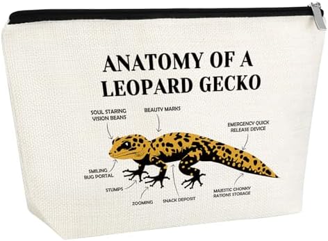 Gecko Lizard Gifts Leopard Gecko Makeup Bag Reptile Lover Gifts Animal Themed Cosmetic Bag Animal Lover Gift Reptile Geckos Owner Gift Travel Bag With Zipper(Anatomy Of A Leopard Geckos White Bag