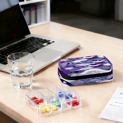 Travel Pill Organizer Purple Wave Flower Texture Small Pill Case