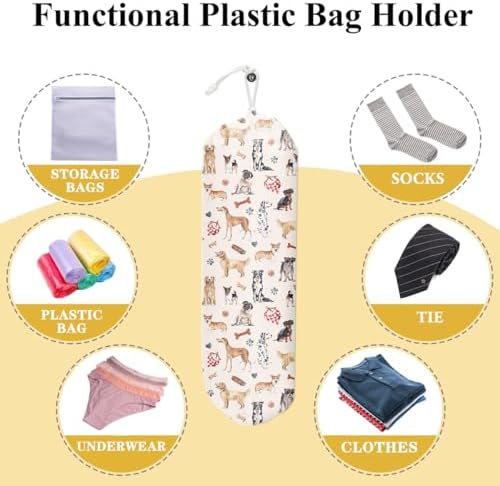 Dogs Plastic Bag Holder Grocery Bag Holder Plastic Bag Storage Organizer | Plastic Bag Holders for Grocery Bags, Cute Dog Home Kitchen Decor, Gifts for Dog Lover Women Mom Grandma