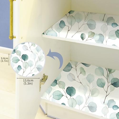 HAOKHOME Adhesive Shelf Liner Dresser Leaf Contact Paper for countertops | Peel and Stick Green White Drawer Cabinet Liners Kitchen Bathroom Wire Desk Waterproof Removable Decorative 17.3in x 6.5ft