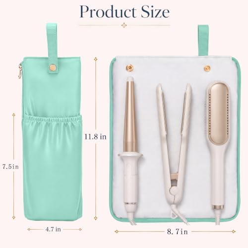 Hot Tools Travel Bag with Heat Resistant Mat, 2-in-1 Hair Tools Organizer Bag for Curling Iron, Flat Iron, Portable Holder & Mat with Cord Pocket for Home Travel(Green)