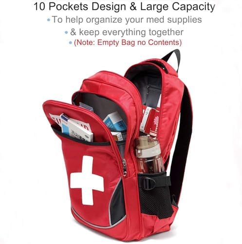 First Aid Bag Empty Red Emergency First Responder Trauma Multi-Pocket Traveling Field Trips Camping Essentials (Red, Pack of 10)