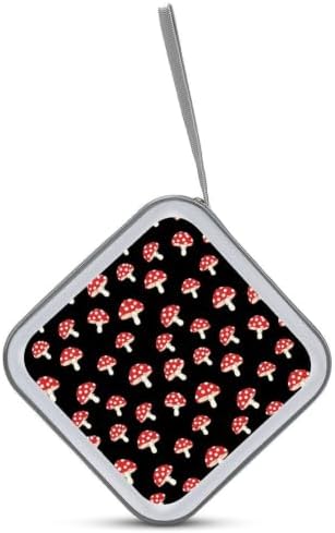 CD DVD Case Holder Red Mushroom Disc Wallet Storage Case 40 Capacity | DVD Organizer, Red Mushroom Christmas, Hand Strap Zipper Closure, Home Car Office Accessories