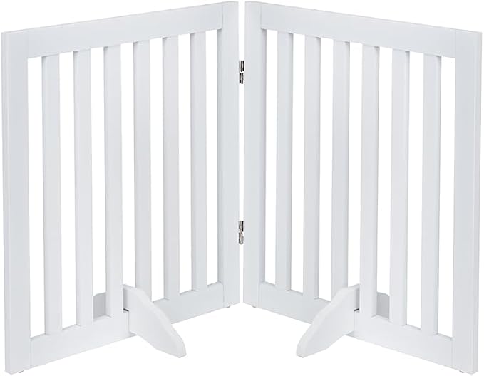 unipaws 24”H Free Standing Pet Gate for Dog Cat, 40”Wide Wooden Dog Gates | Foldable Pet Fence for Doorway, Stairs, Step, Expandable Doggy Barrier, Indoor Use, White