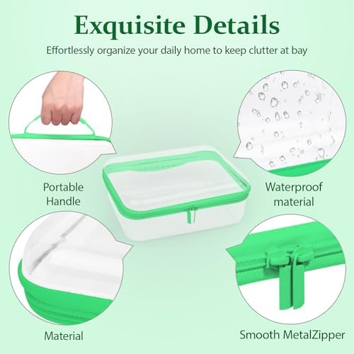 3 PCS Clear Zipper Pouches with Handle, Diaper Bag Organizer, Clear Makeup Bags Hardshell Toy Storage Bins with Zipper Toiletry Pouch Bag for Cosmetics Pencils Puzzles, Building Blocks(Green)