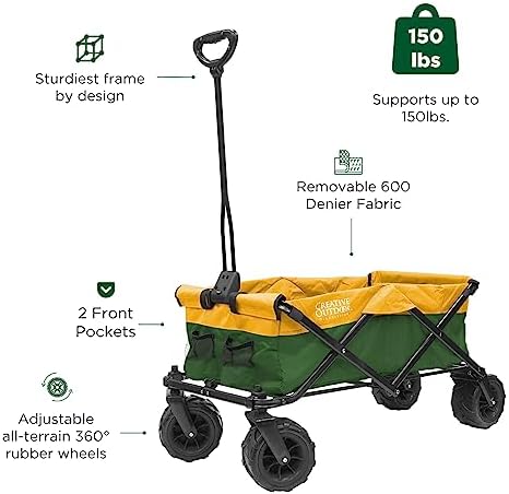 Creative Outdoor Push Pull Hauler Wagon for Kids, 200lbs Weight Capacity, All-Terrain Collapsible and Portable Folding Cart, Beach Park Garden, Camping & Tailgat