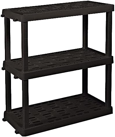 Oskar Heavy Duty Plastic Storage Shelves- for Garage, Kitchen, Bathroom Basement Kids Room, Stackable 3-Tier Black Organizer Rack for Books Shoes, Toys, Pantry, Cleaning and Closet Organization
