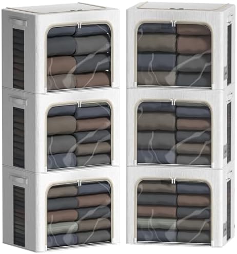 FHSQX 6 Pack Clothes Storage Bins,Lvory White, 15.7x11.8x11.8inch(36L)