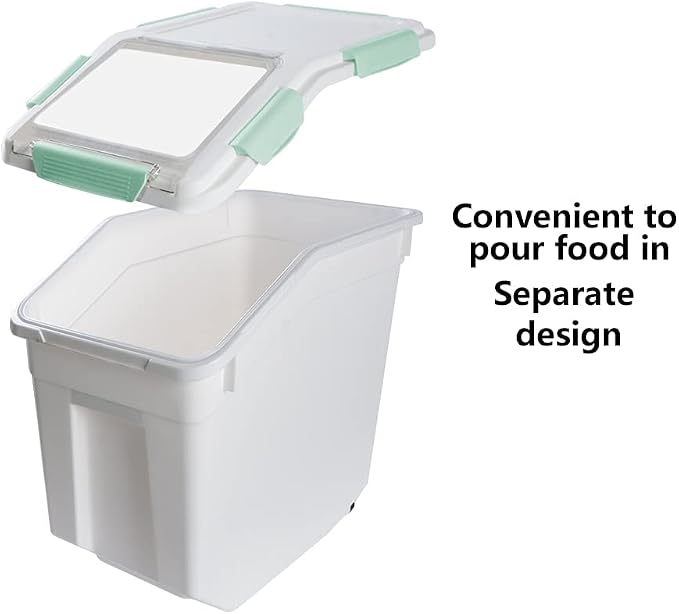 25lb Airtight Flour Storage Container, Cyan | Includes Wheels & Scoop, 2-Pack, for Rice/Grain, Seal Locking Lid