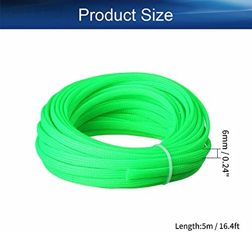 Bettomshin 1Pc 16.4Ft(5m) Cable Management Sleeve, 1/4"(6mm) Width PET Fluorescent Green Cord Protector, Wire Loom Tube Insulated for USB Cable Power Cord Organizer Video Cable Hider